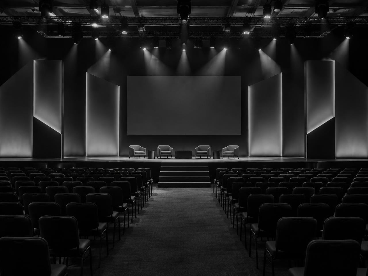 Conference stage set prepared by SBQ Events